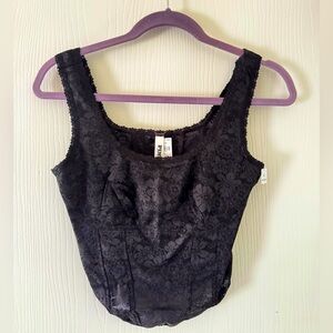 PINK: Black Floral Lace Tank Top